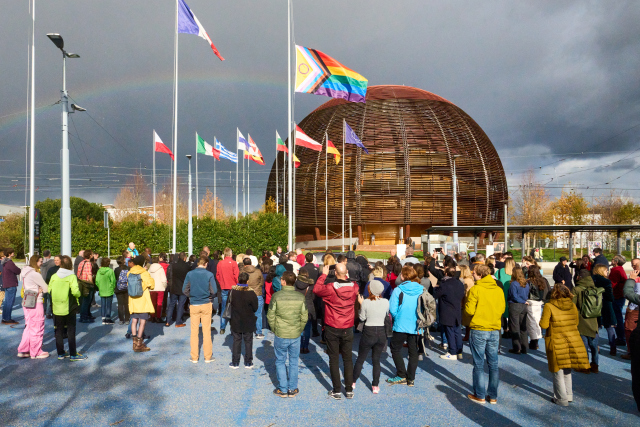 LGBTQIA STEM Day 18 November: flag hoisted on Esplanade des Particules